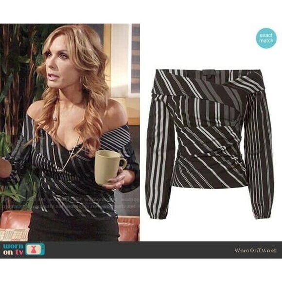 Intermix tonya black stripe off the shoulder long sleeve top size XS - Picture 9 of 9